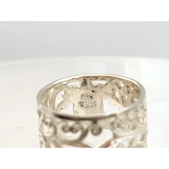 Ornate Cutout Floral Straight Chunky 925 Sterling Silver Vintage Ring - sz 6 - Picture 6 of 11